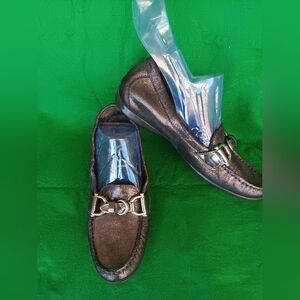 AGL Women's Leather Loafer Round Toe  Flats Shoes Shiny Black Size 5 M Italy